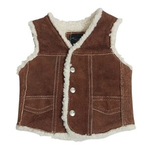 Kids leather vest with fur size small brown